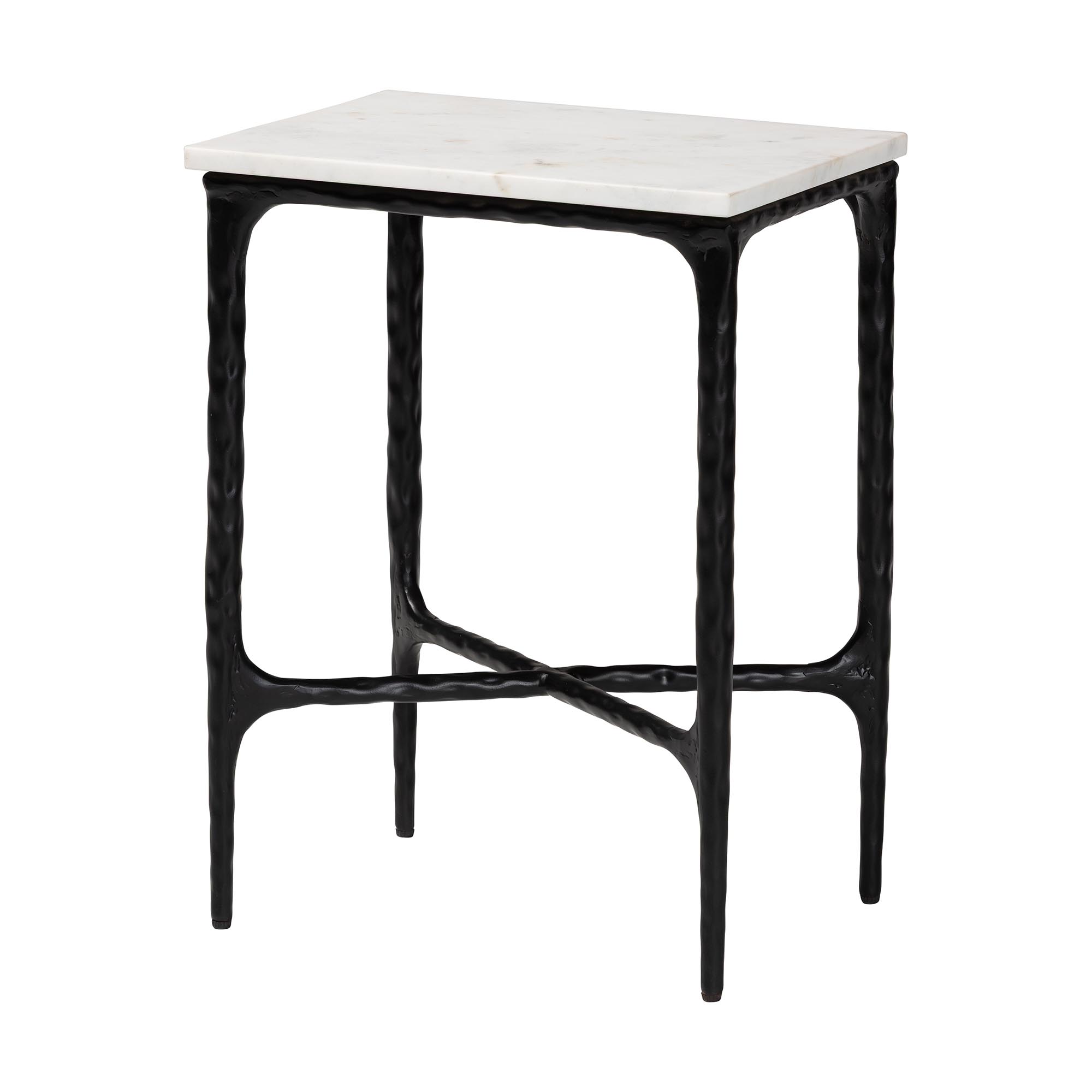 Baxton Studio Akanji Marble End Table - Modern Rustic Accent Table with Hand-Forged Metal Frame for Living Room or Seating Areas, Rectangle